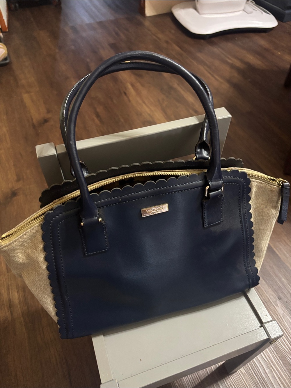 kate spade Navy and Beige Scalloped Top-Handle Satchel